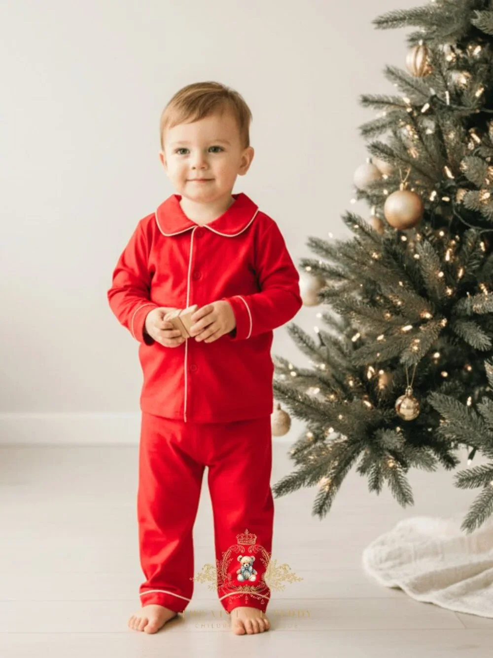NWT Cute Boys Christmas Pajamas Set 2-Piece Long Sleeve Top & Pants Red 3T-4T
